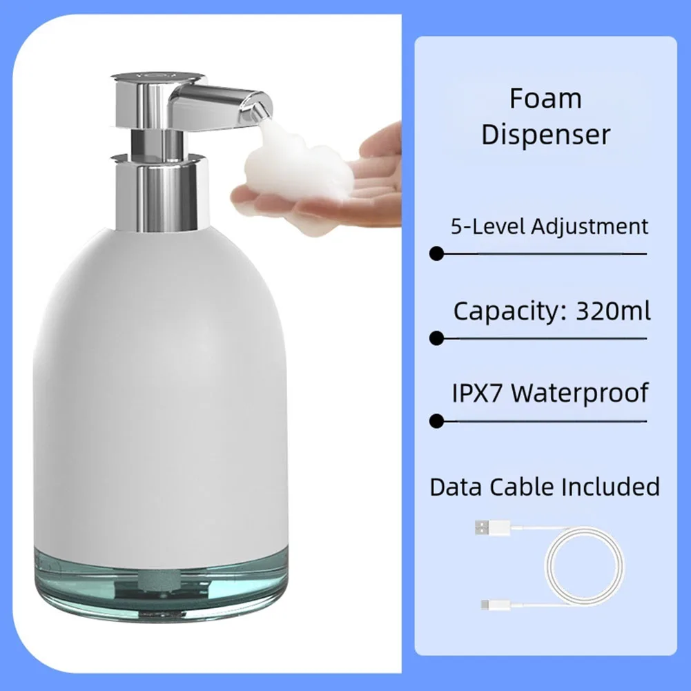 موزع صابون رغوي أوتوماتيكي بدون لمس، بطارية 1200 مللي أمبير قابلة لإعادة الشحن عبر USB، كشف اليد بالأشعة تحت الحمراء، مقاوم للماء IPX7، 320 مل #3