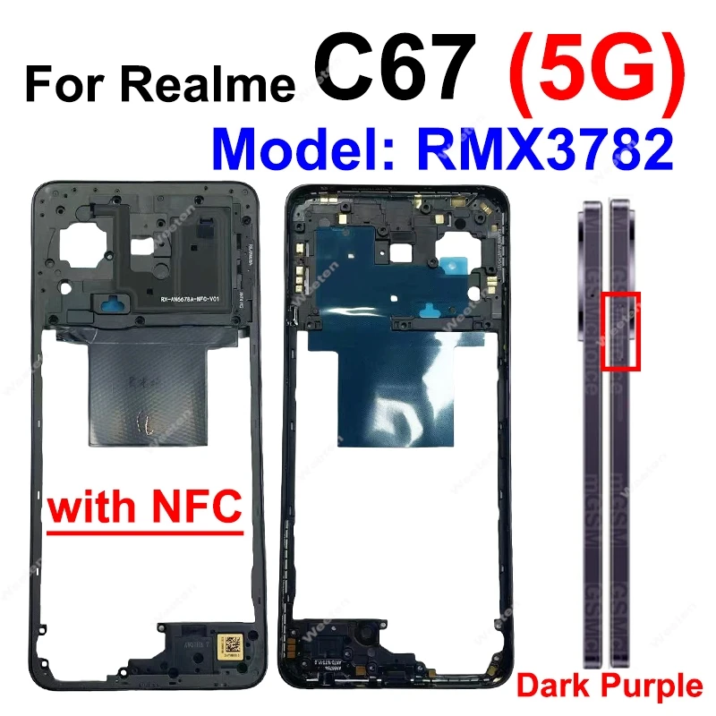 Middle Housing For Realme C67 4G 5G RMX3890 Front LCD Housing Middle Frame Holder Cover Replacement