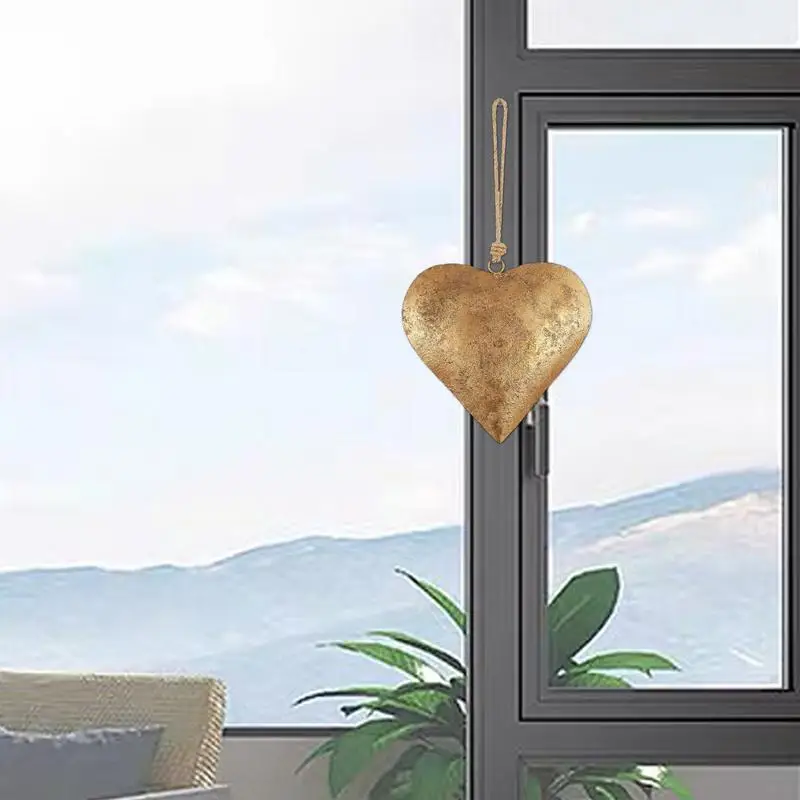 Heart Wall Decor Vintage Metal Heart Wall Metal Bell Decor Antique Finish Heart Bell Heart Decorative Bell with Hanging rope