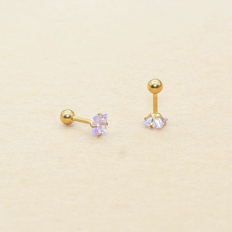 Light Purple Stainless Steel Earrings 1.2*6mm Square Posts Hypoallergenic Gold Plated Fashion Jewelry for Sensitive Ear Lobes