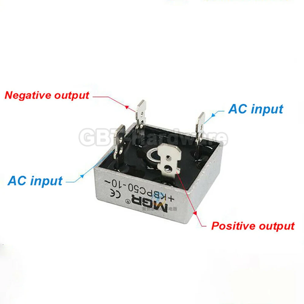 1000V Single Phase Diode Bridge Rectifier Metal Case KBPC3510 Dedicated Radiator Current 10A 15A 20A 25A 35A 50A AC To DC