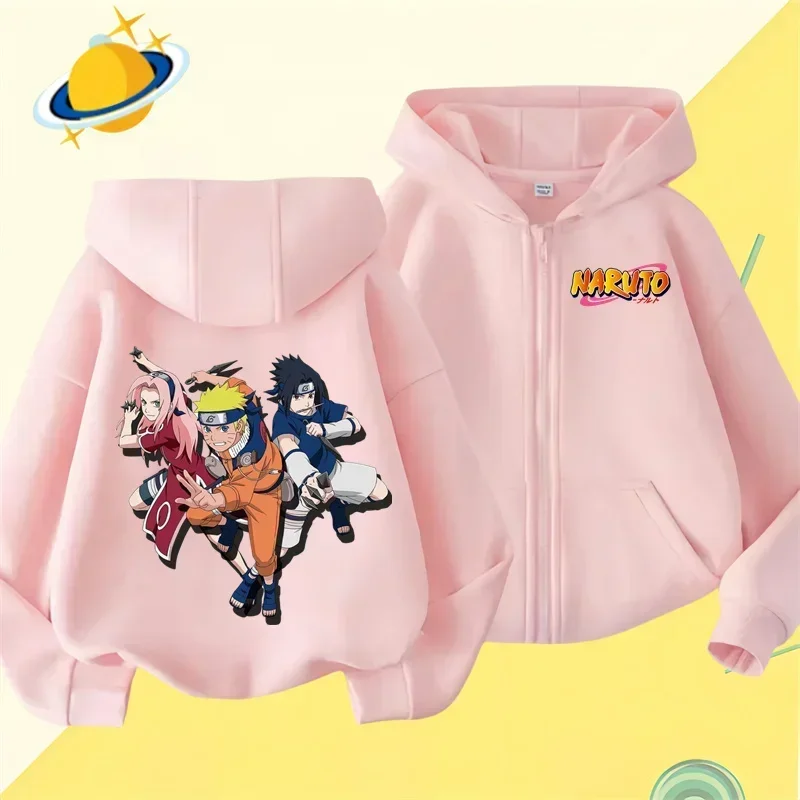 Anime Naruto kids zipper hoodie Cartoon print Autumn/Winter long-sleeved hooded sweatshirt Casual top for boys and girls