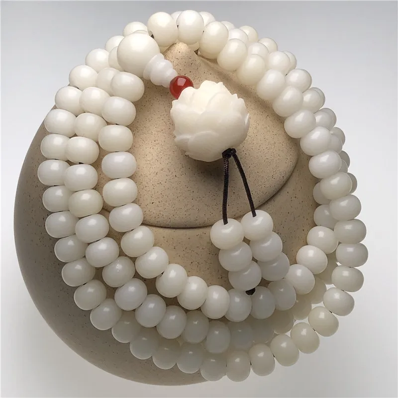 Wholesale108White Jade Bodhi Root Apple Orchard Bodhi Seeds Bracelet Women's sweater chain 7*9mmFactory Supply