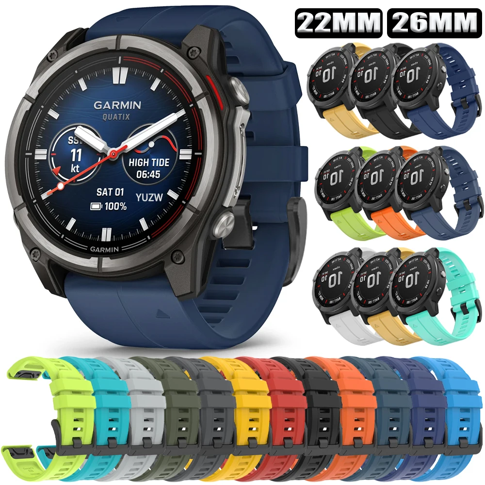 22mm 26mm Watch Strap for Garmin Quatix 8 8Pro 47mm 51mm Fenix 5 5X Plus Silicone Band Fenix E 8 Pro 7 7X 6 6X QuickFit Bracelet