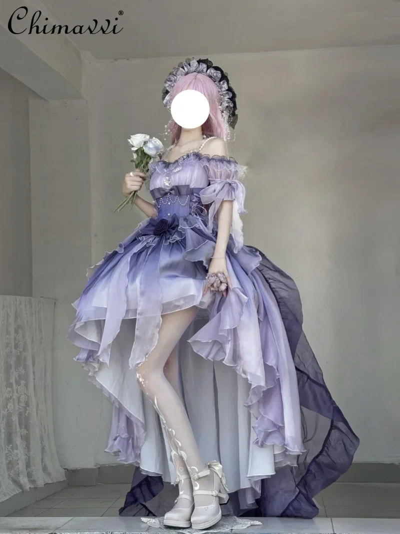 

2025 Purple Wedding Dress Lolita Dress for Women Super Fairy Princess Heavy Craft Trailing Birthday Party Elegant Puffy Dresses