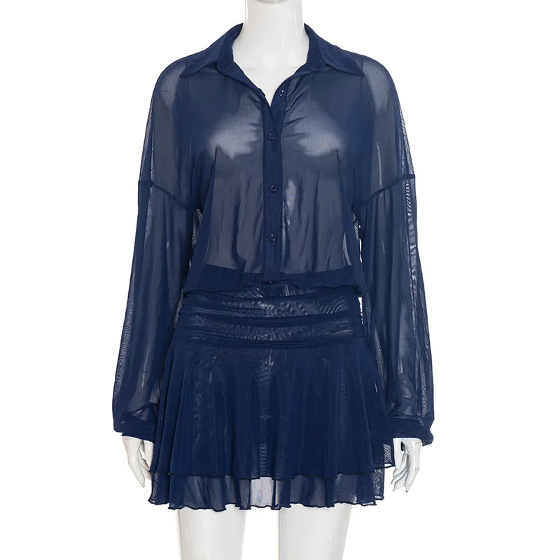 European and American Women's Fashion Autumn New Solid Color Casual Shirt Lapel Ruffle Long Sleeve Dress