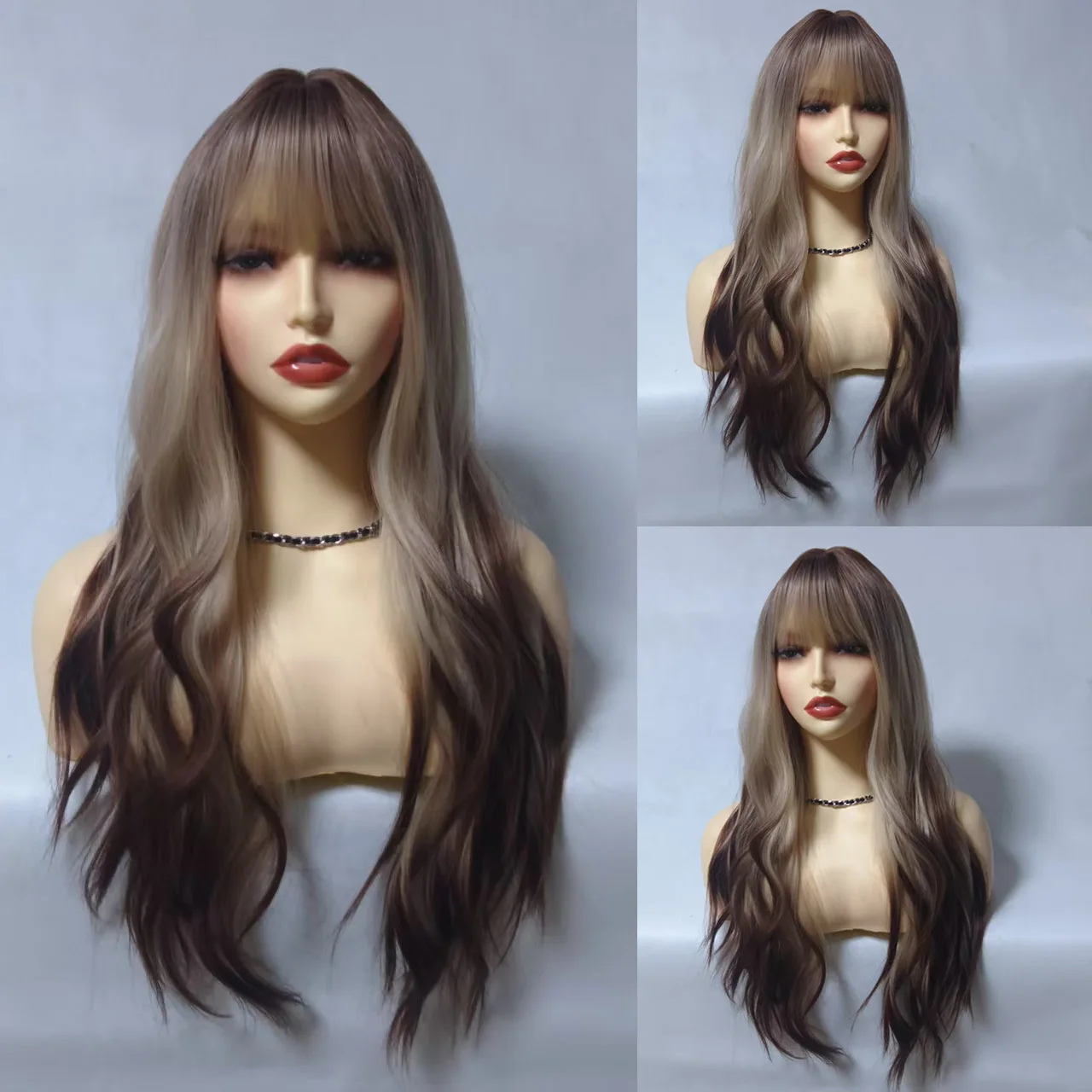 

Ladies 26 inches long gradual change brown curly hair wig elegant heat resistant synthetic hair natural look