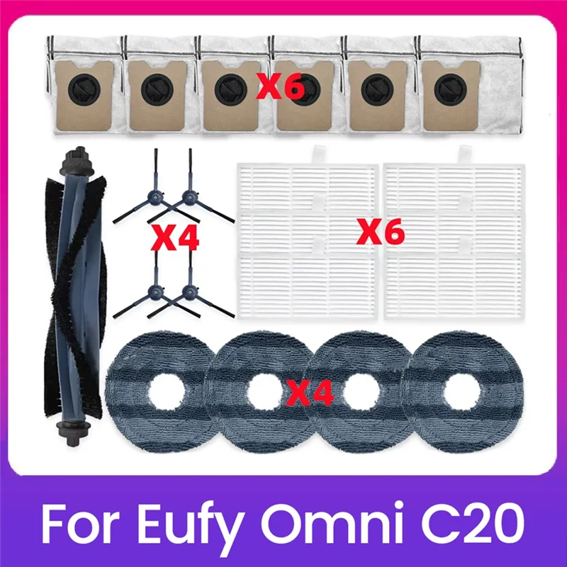 A77I 21PCS For Eufy Omni C20 Robot Vacuum Cleaner Parts Main Brush Side Brush Hepa Filter Dust Bag Mop Cloth Accessories
