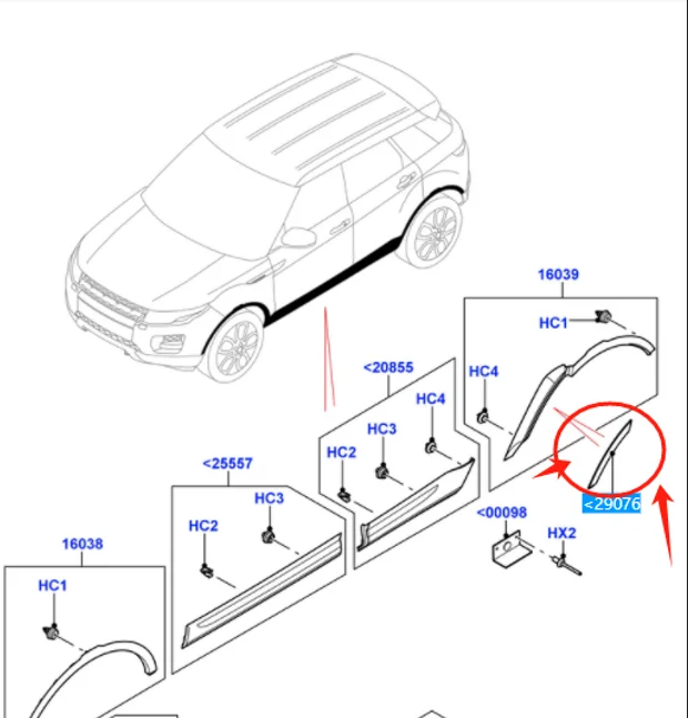 LR027251 Right Rear Wheel Front Arch Door Molding For Land Rover Range Rover Evoque 2012-2019