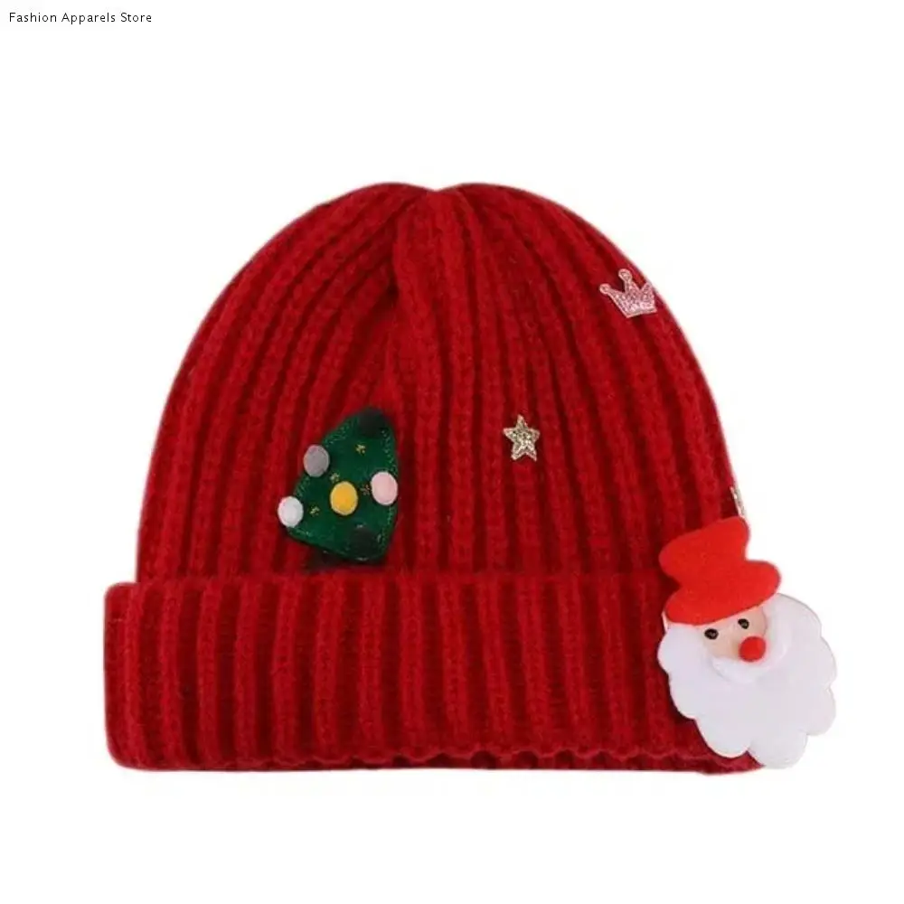 

Fashion Soft Christmas Plush Cap Plush Santa Claus Red Knitted Woolen Hat Tree Woven Thickened Brimless Cap Winter