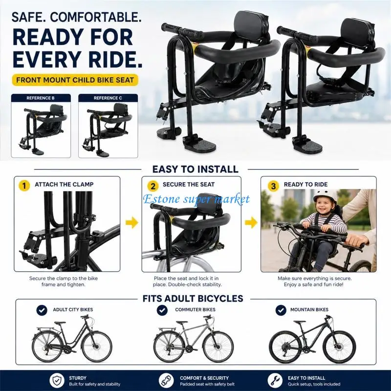 090B Aluminum Child Bike Front Mount Design with Double Locking Mechanism Front Facing Bike 2 for Secure Ride