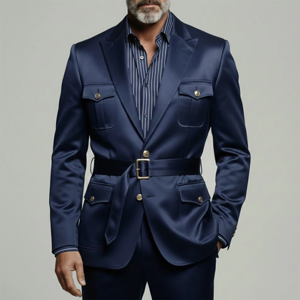 

Elegant Men's Suits Satin Single Breasted Blazer Formal Office Work Outfits Fashion 2 Piece Jacket Pants Clothing Costume 2026