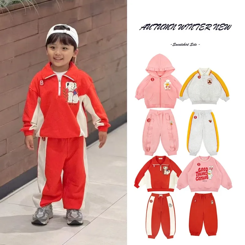 

Korean Baby Boy Clothes 2025 Autumn New Pink Girls Sweatshirt Set Boys Baseball Jacket Boys' Pants Costume for Girls 2-10Y