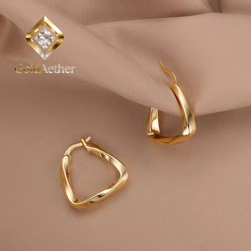 

GoldNouveau Luxury 24K 9999 Pure Gold real gold French Geometric Triangle Earrings Women's Stud Earrings