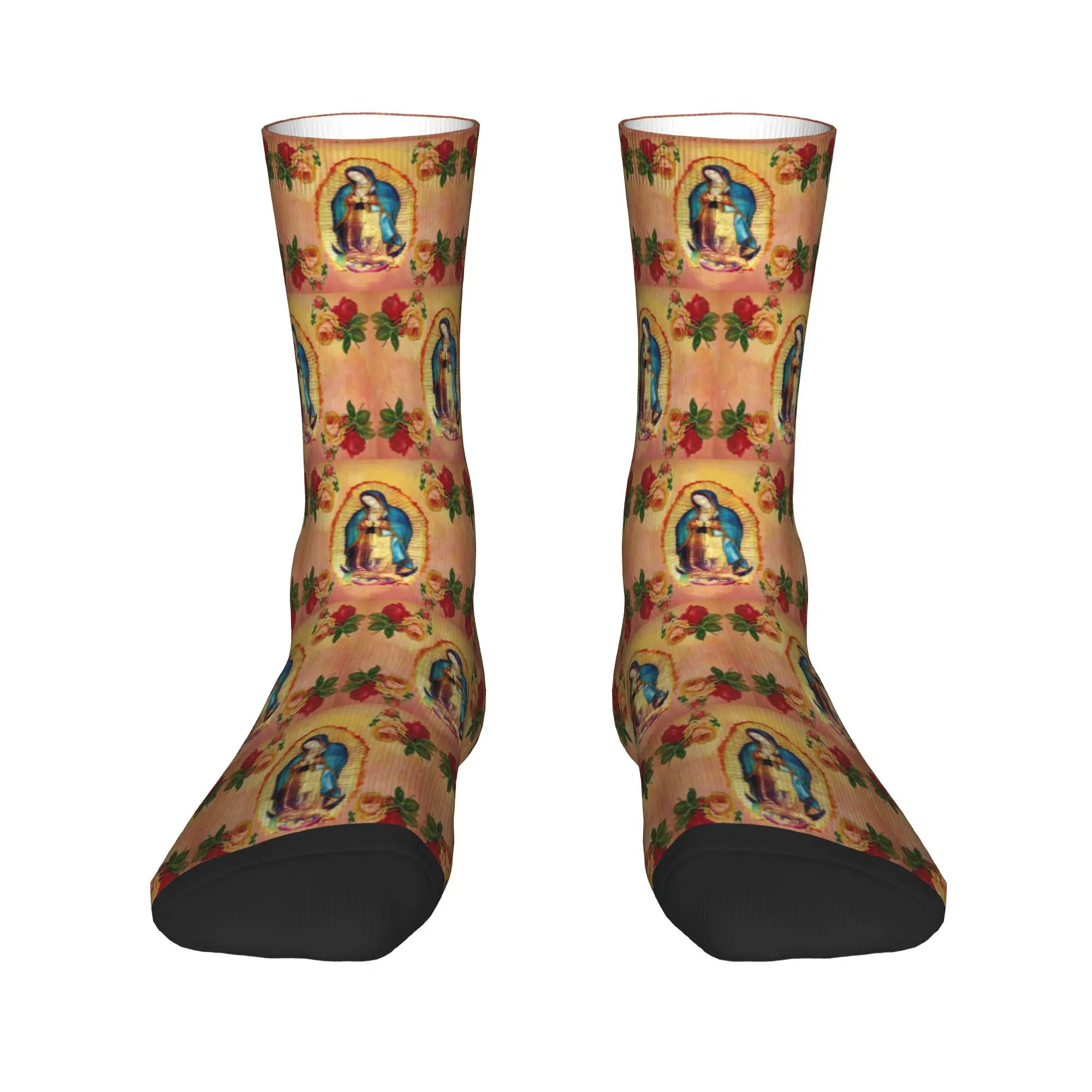 All Seasons Our Lady of Guadalupe Virgin Mary and Roses Socks Harajuku High Quality Stockings Crew Socks Birthday Present