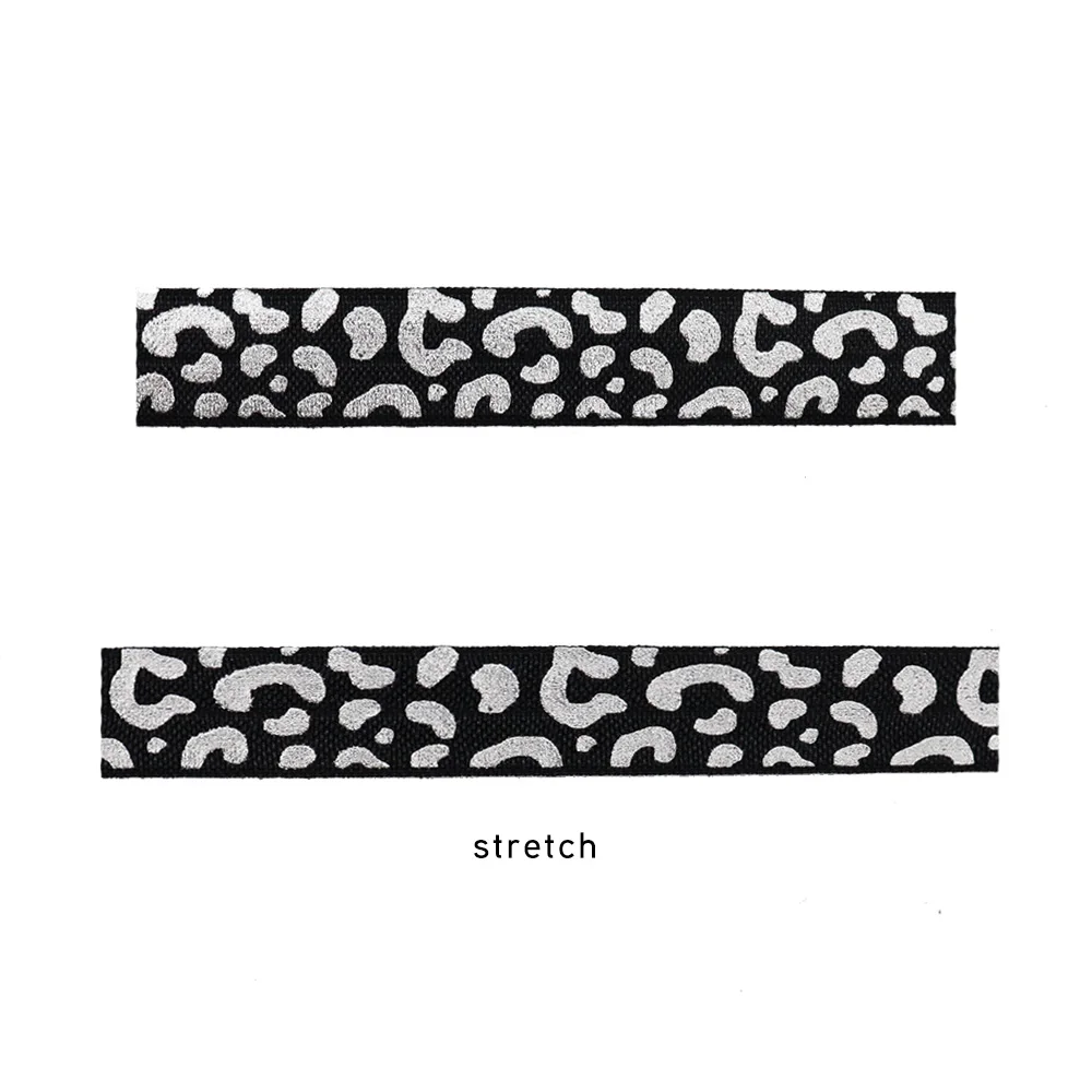 5/8\'\' 15mm Gold Silver Foil Leopard Print Fold Over Elastic Ribbon FOE Band For Hair Ties Headwear DIY Sewing Decoration
