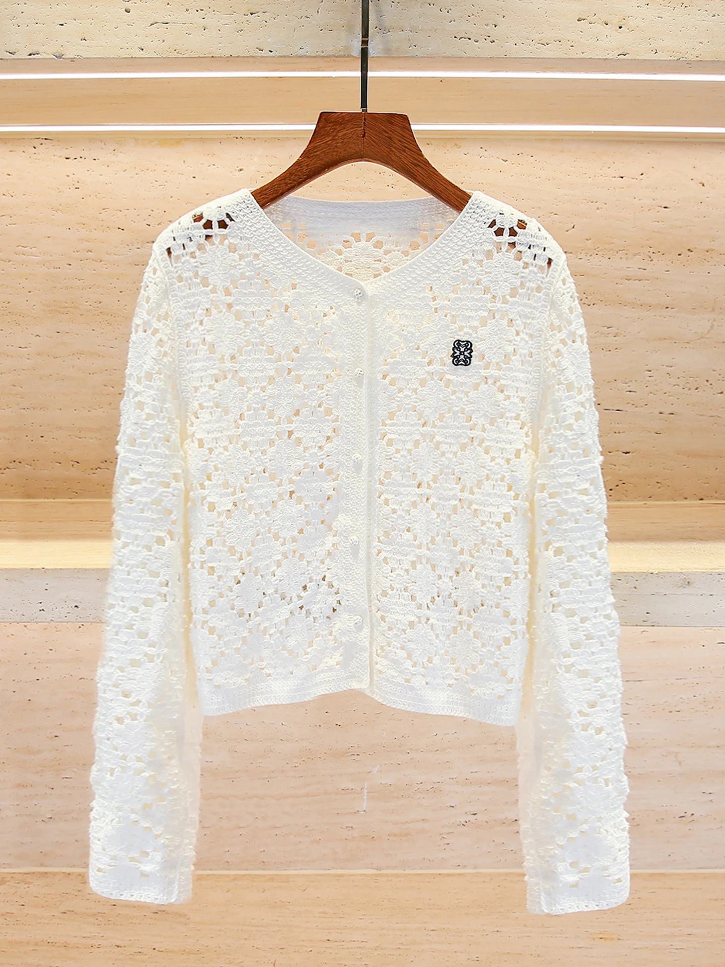 Ele – Cardigan tricoté ajouré pour femme, haut doux, Design à crochet Floral, confortable, Long, Sve irt