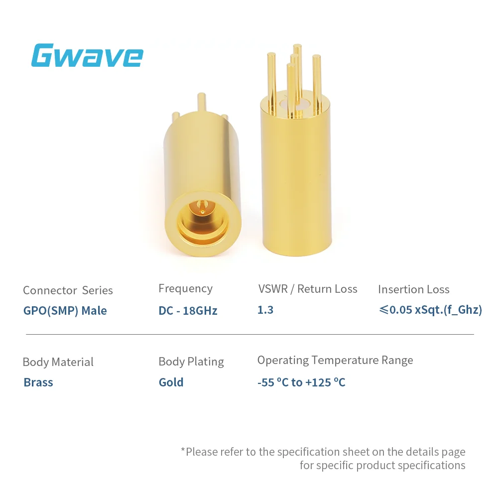 Gwave GPO (SMP) Brass Golden Plated Male Smooth Connector Solder r f Connector 50 Ohm RoHS Compliant for PCB DC-18GHz
