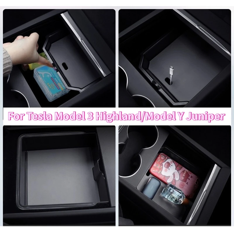 

Central Control Storage Box for Tesla Model 3 Highland Model Y Juniper 2025 Ice Crystal Armrest Box Organizer Car Accessories