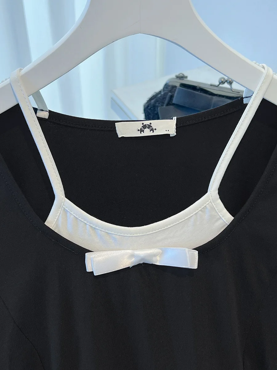 140 kg Übergröße Damen-Büste 142 Sommer lockerer sanfter Stil Kontrastkleid Schwarz 4XL 5XL 6XL 7XL 8XL