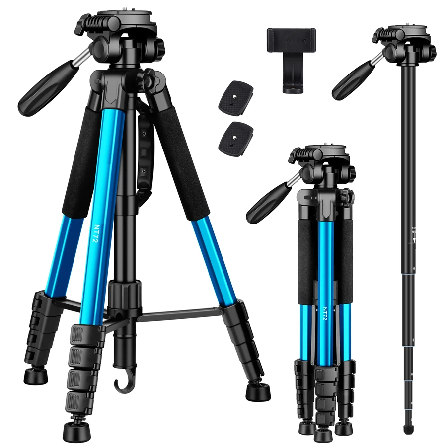 Portable Adjustable Professional Aluminum DSLR SLR Video Camera Tripod Stand Extendable Lightweight Design Bubble Level Flip