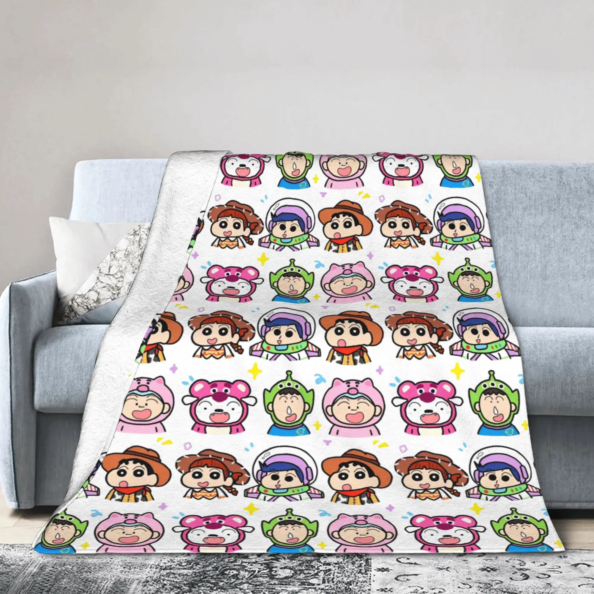 تلوين شين تشان تشيبي بطانية Bochan Nini Tooru Satou الفانيلا رهيبة تنفس رمي البطانيات للمنزل طوال الموسم