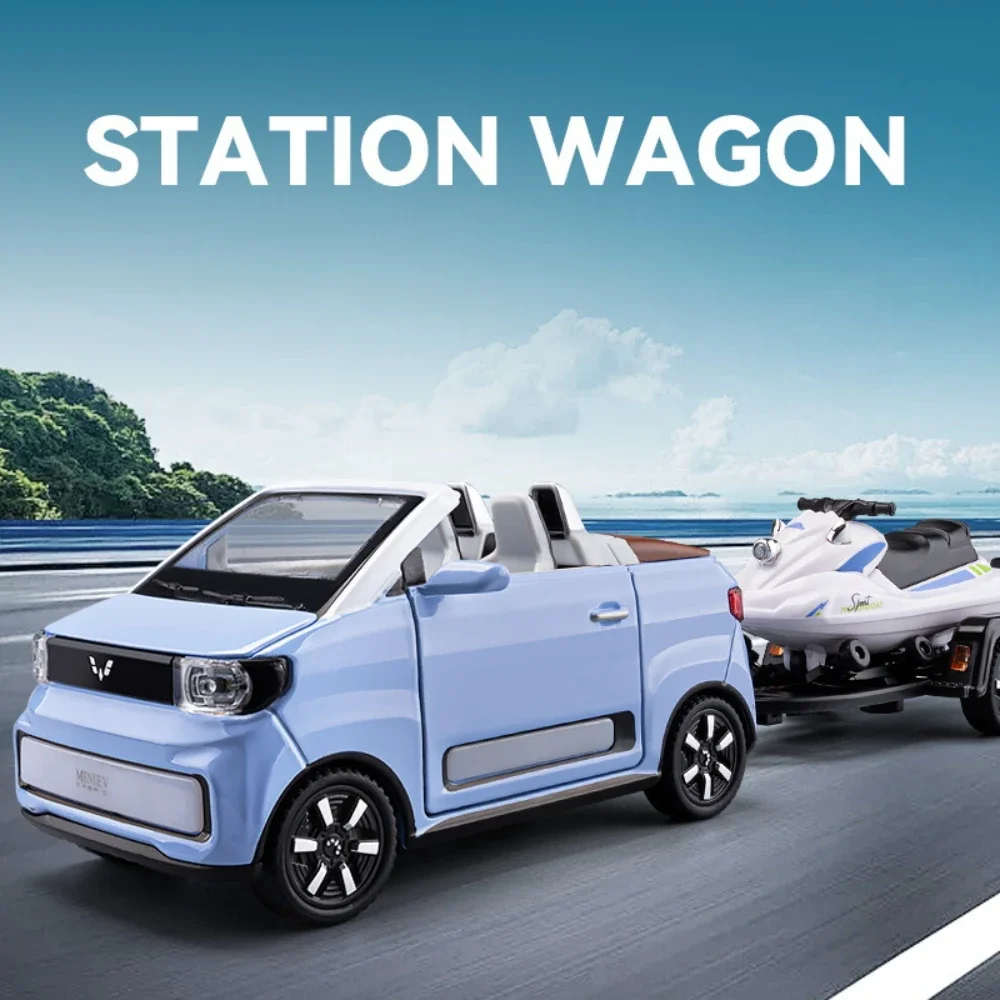 WuLing-Modèle réduit de MINI EV en alliage moulé sous pression pour enfant, voiture l'inventaire, véhicule convertible avec son et lumière, berceau arrière, idée cadeau, échelle 1:24, 14-Guang