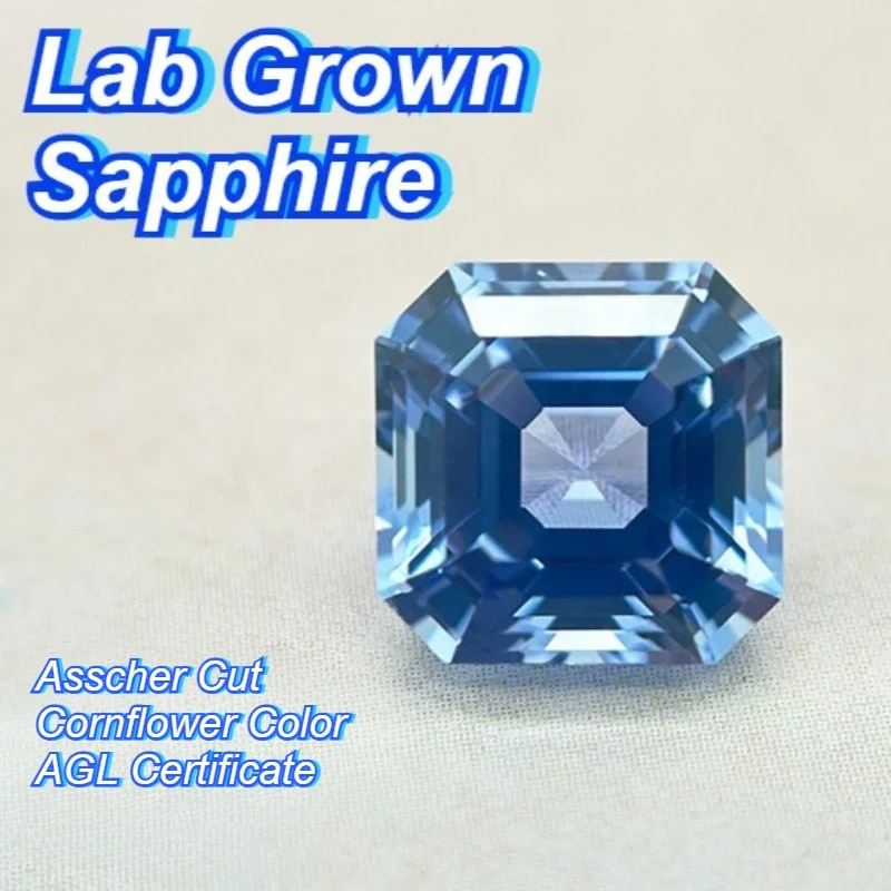 Hot Sale Lab Grown Sapphire Asscher Cut Cornflower Color DIY Charms Jewelry Making Main Materials Selectable Certificate