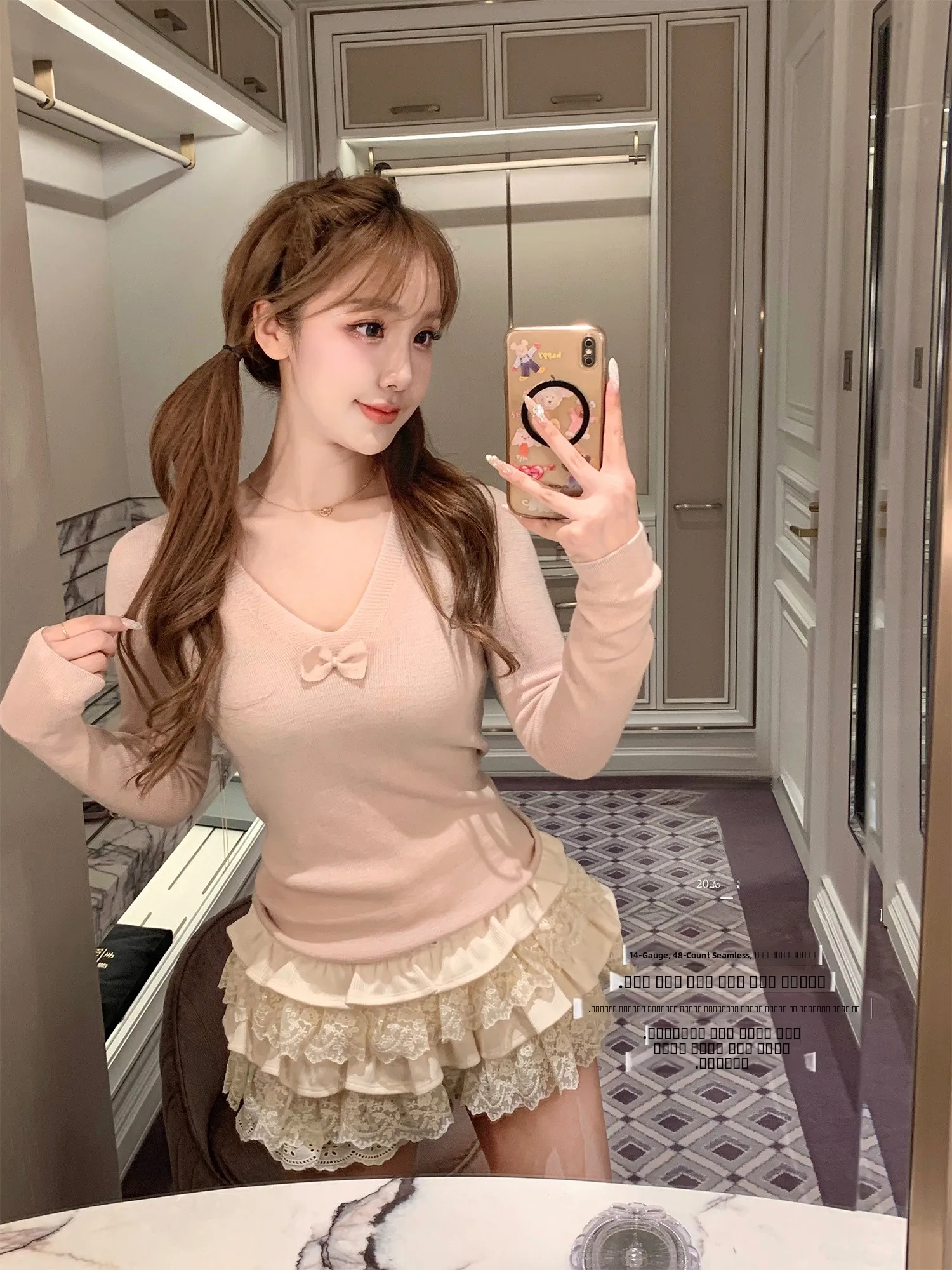 

Kimicoy Amara's Luna Women's Knitted irt V-ne Slim Fit Sl Knot Wool Blend Long Sve Base Layer Top