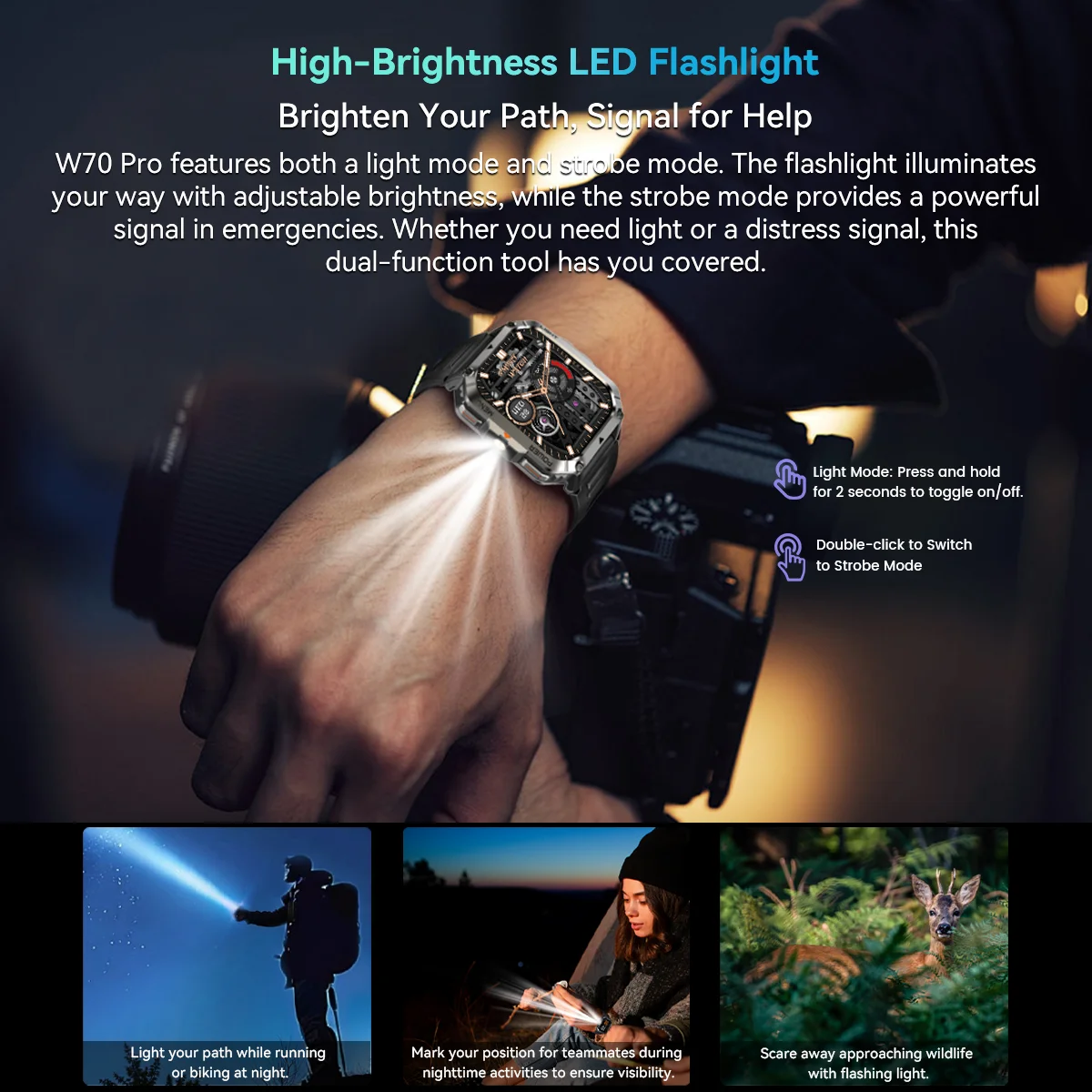 ساعة ذكية رياضية خارجية Blackview W70 Pro، ساعة ذكية مقاومة للماء IP68 بشاشة TFT 2.01 بوصة، بطارية 900 مللي أمبير في الساعة، تتحدث بالبلوتوث