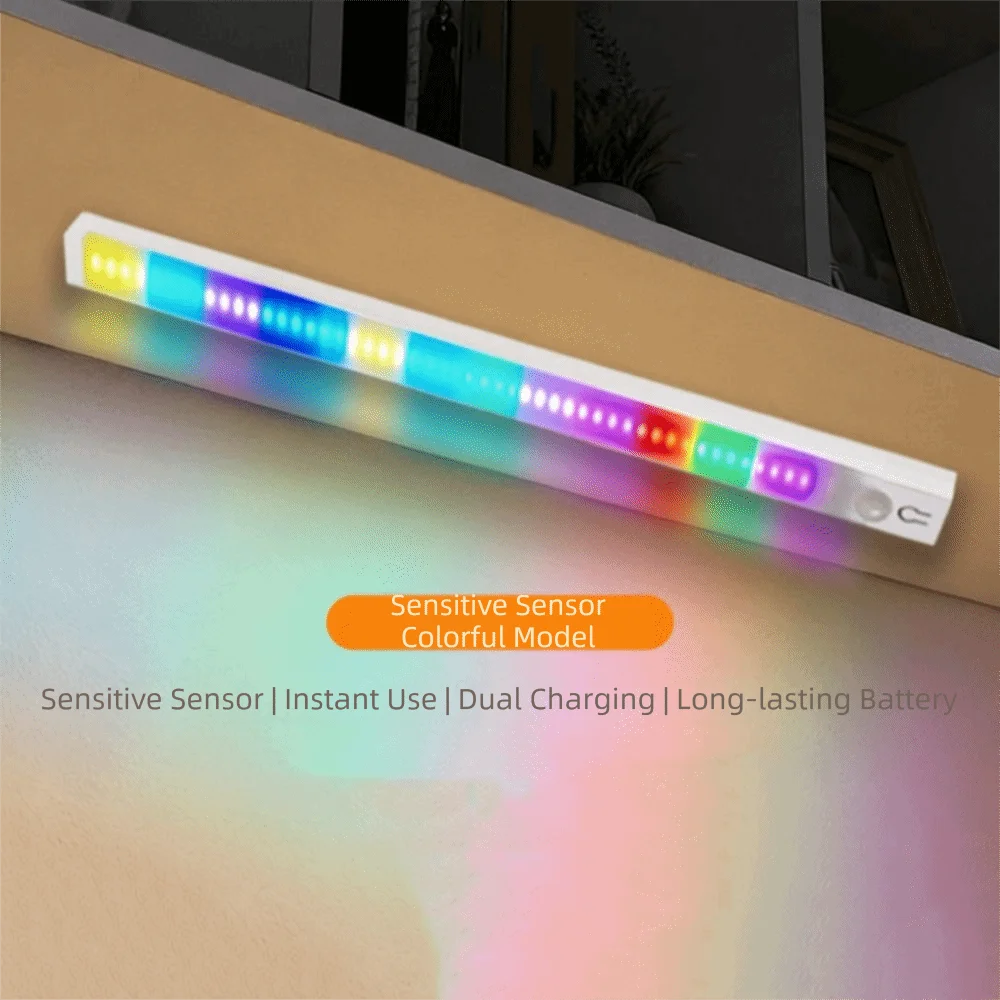 

Красочная градиентная хроматическая лампа для шкафа с инфракрасным магнитным креплением, функцией зарядки, атмосферной подсветкой, стильным дизайном и магнитным креплением