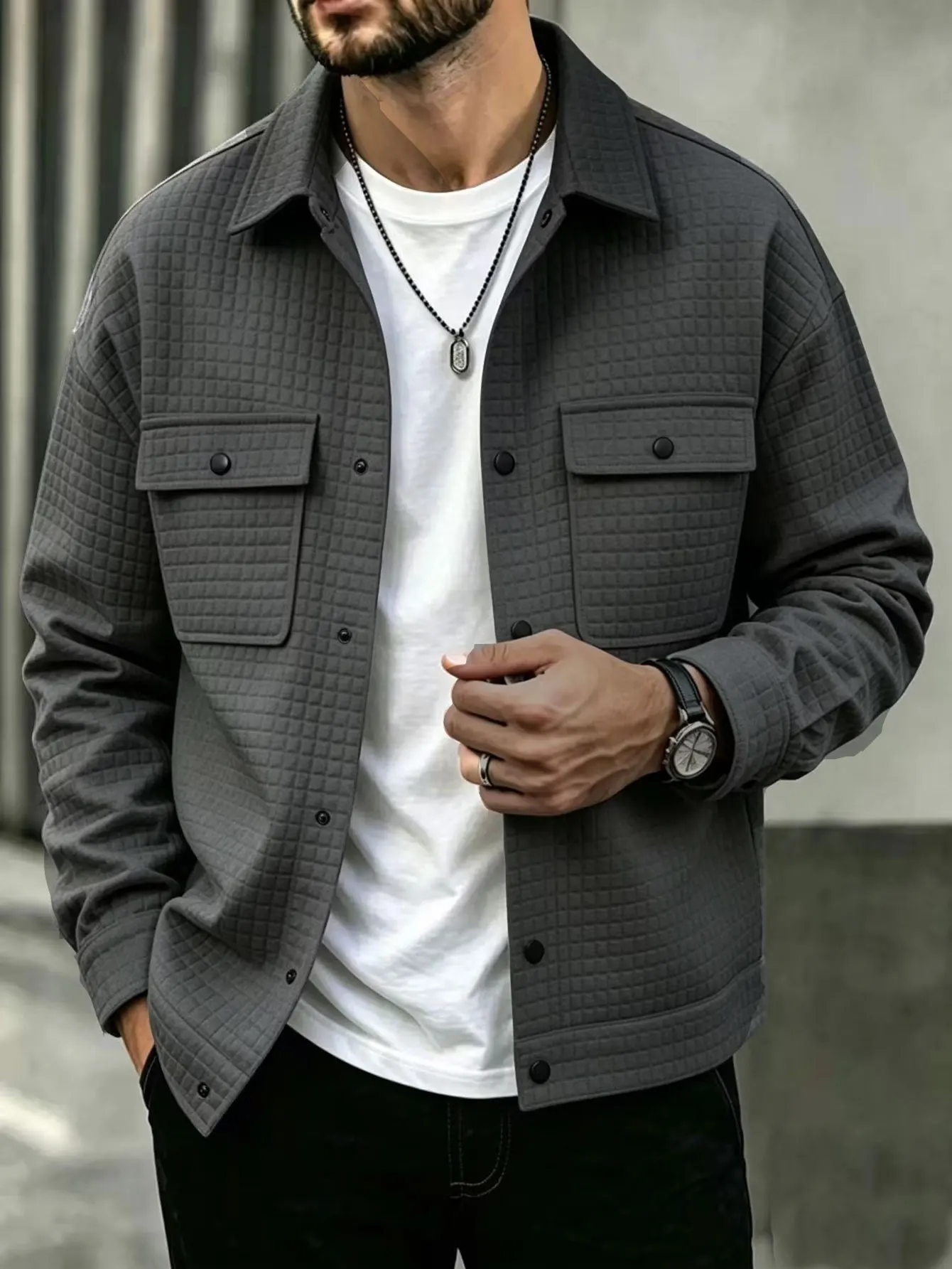 Herren Freizeit-Karo-Jacke - Modische Vielseitige Oberbekleidung für Freizeit & Formelle Anlässe – Detail 4