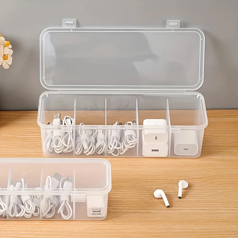 

Transparent Cable Organizer with Lid, Dust-Proof Storage Case, Card Organizer, and Clutter-Clearing Battery Holder for Office