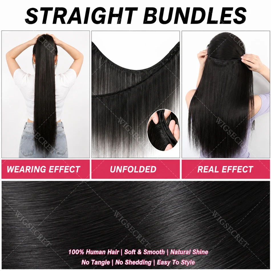16A Bone Straight Ponytail Hair For Bundles Brazilian Raw Remy Weave Unprocessed Extension Weft Natural Black Human Hair Bundles view 4