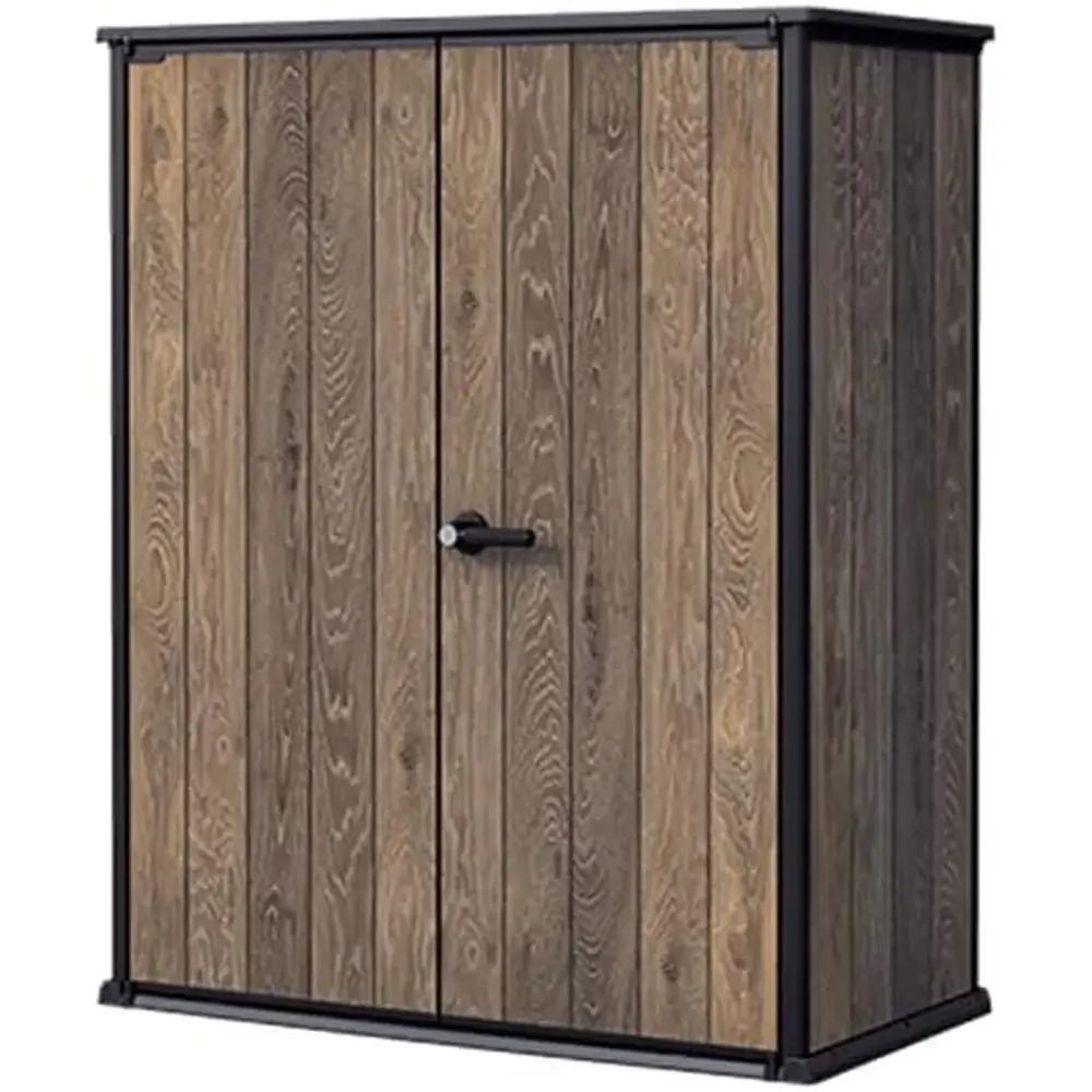 

Signature Weatherproo Plastic Garden Cabinet with Metal Reinorcement 1400 Litre Storage Space Lockable Walnut Wood Design
