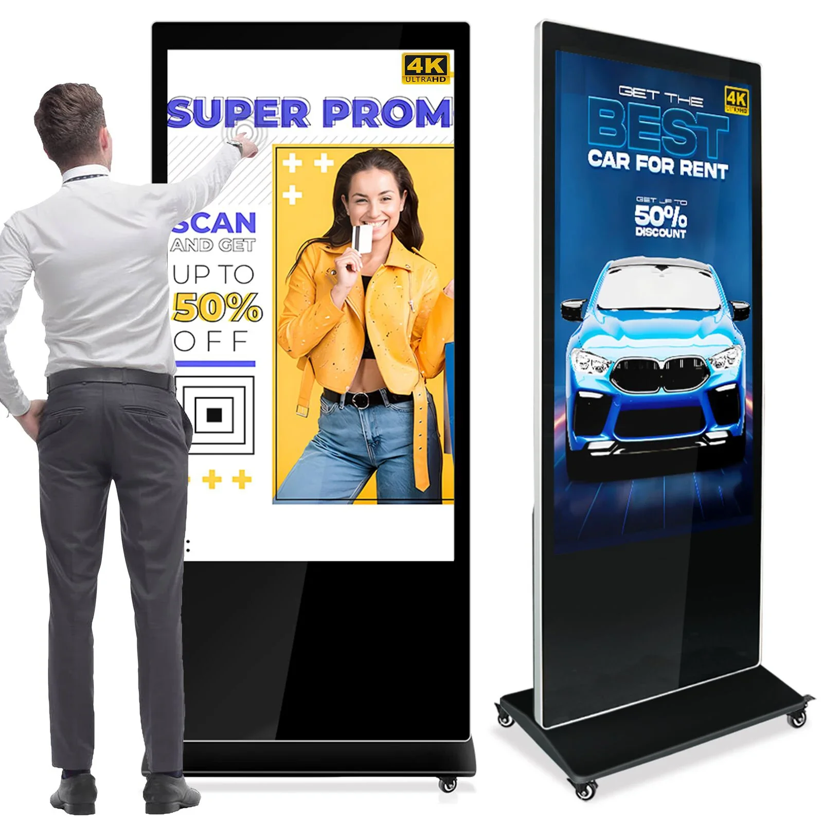 55 Inch 2024 Trendy LCD Info Free Stand Kiosk with Touchscreen Digital Signage Display for Indoor Public Information Centers