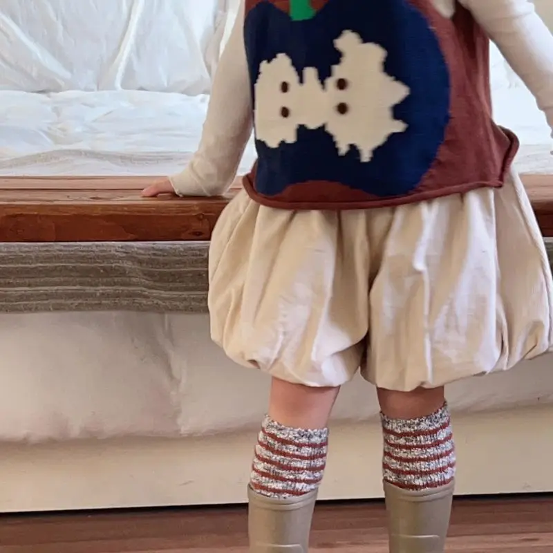 Girls' Corduroy Pants Shorts Autumn Cute Fashionable Baby Pants out Western Style Children Pumpkin Bud-Shaped Pants