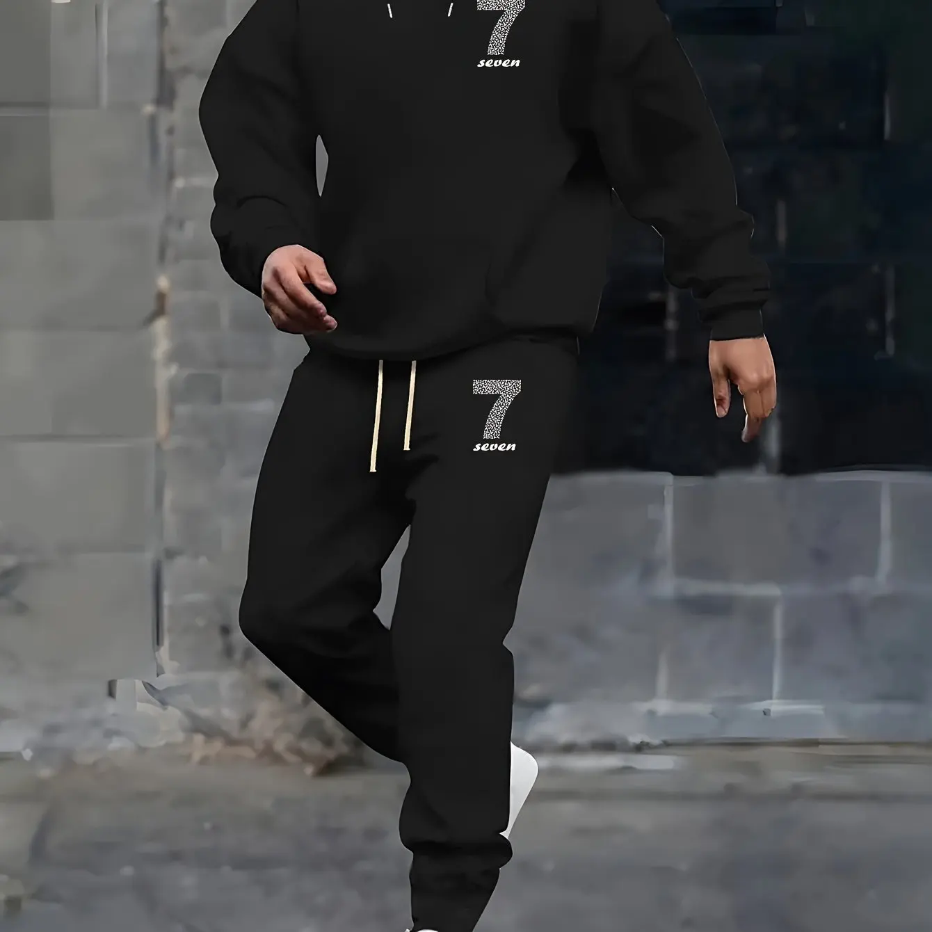 2026 Men Number 7 Seven Graphic 2 Piece Hoodie Jogger Pants Set Casual Autumn Winter Sports Tracksuit