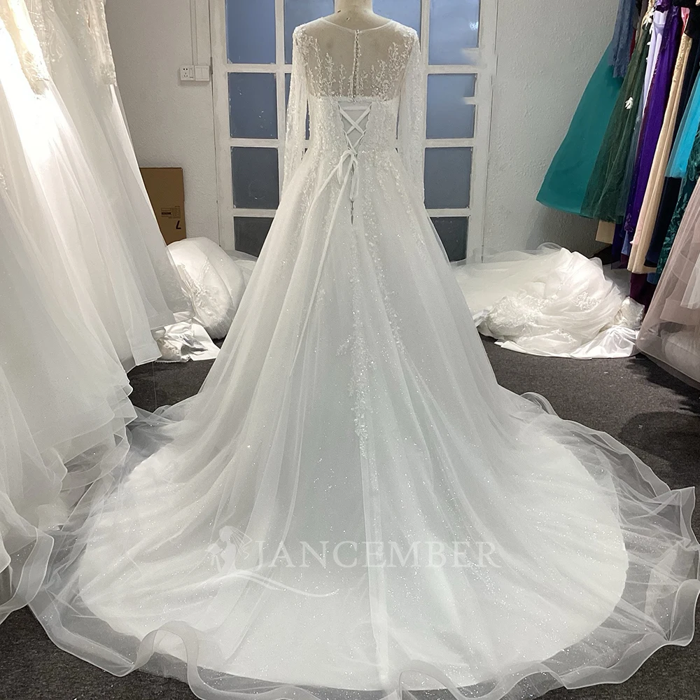 Lace O Neck Boho Wedding Dress Long Sleeves Bridal Gown Customized Outdoor Ceremony Floor Length Sexy Wear vestidos de novia bod
