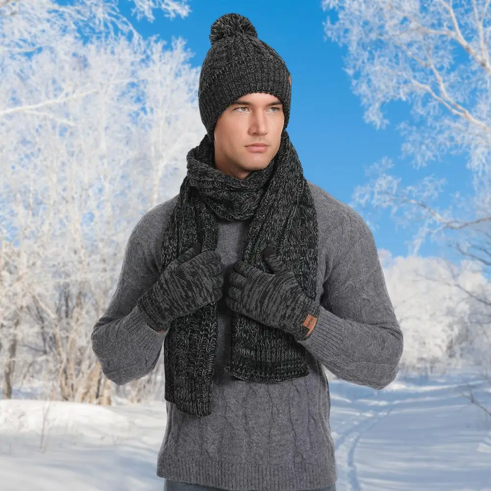 Gorro de punto cálido para hombre y mujer, conjunto de bufanda y guantes con pantalla táctil, esquí, patinaje, Camping, conducción, deportes al aire libre, regalos de invierno, 3 piezas