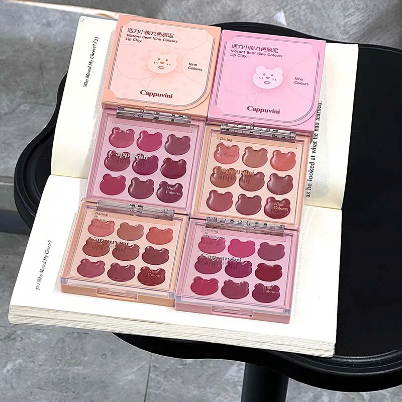 موس شفاه كابوفيني 9 ألوان مخملي - لمسة نهائية غير لامعة وطبيعية، يدوم طويلاً، غير قابلة للتجفيف، تصميم دب لطيف للمظهر الشبابي،