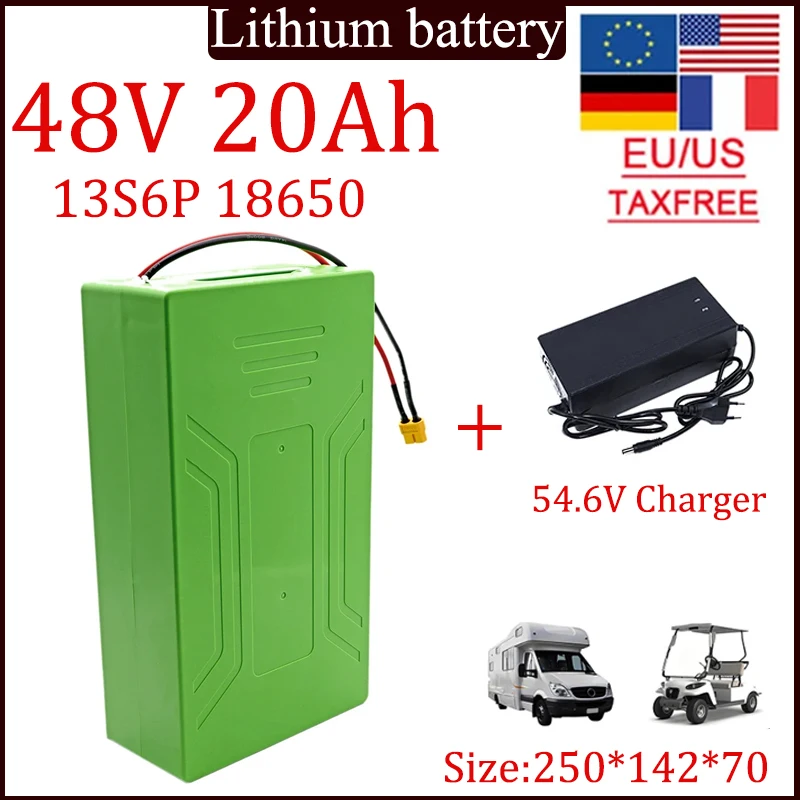 48V 20Ah 18650 lithium battery pack 1200W with built-in 30A BMS for power tools with waterproof housing battery +54.6V charger