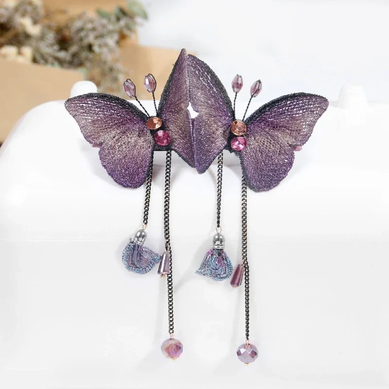 Elegance Fantasy Tassel Butterfly Hair Accessories Hairpin For Women Exquisite Back Spoon Spring Clip Girl Headwear Holiday Gift