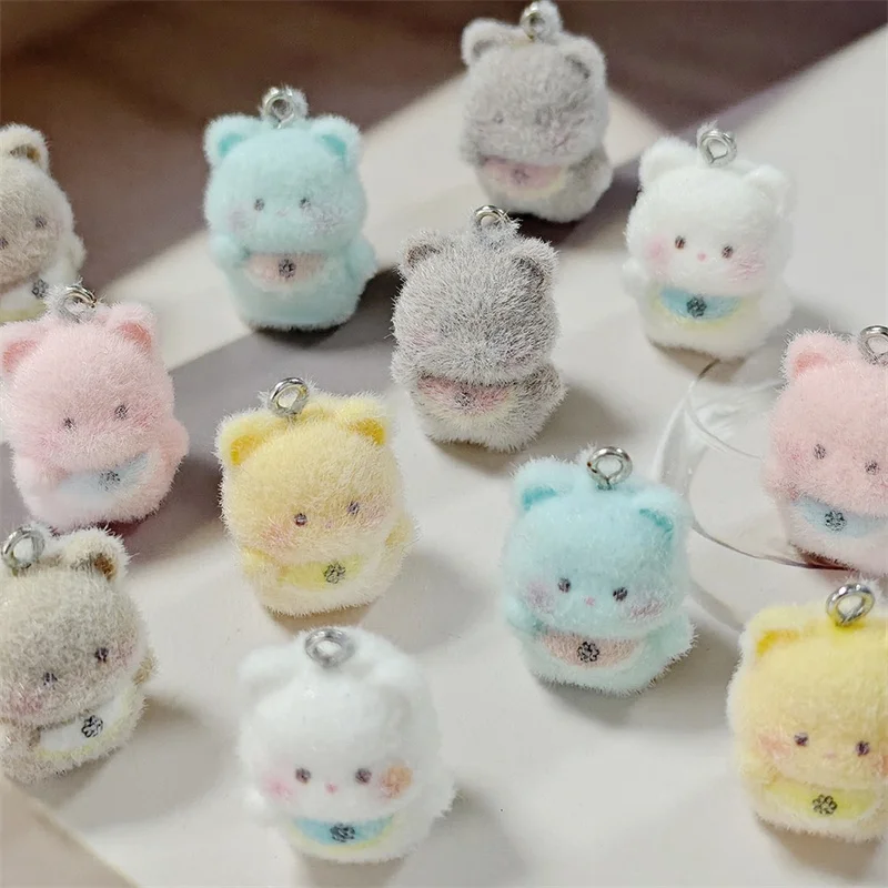 

New 40pcs/lot color flocking effect animals cartoon bears shape resin dolls beads diy jewelry jewelry garment hair accessory