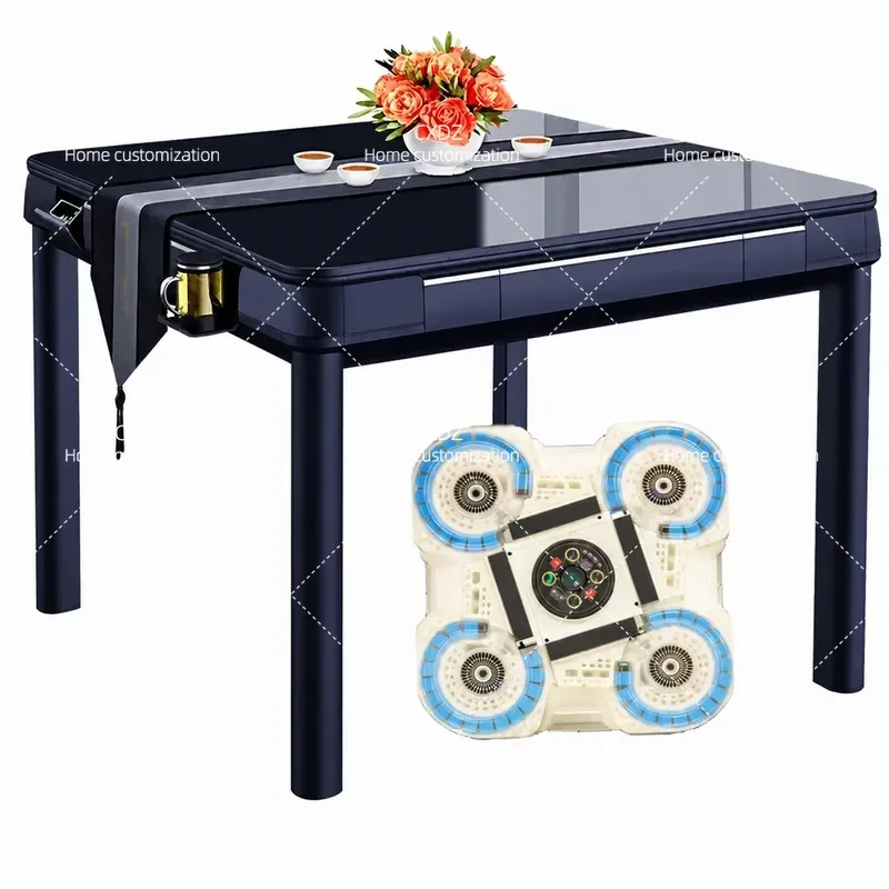 Portable Folding Dining Table with Silent Automatic Mahjong Machine Dual Purpose Space Saving Design for Home Entertainment