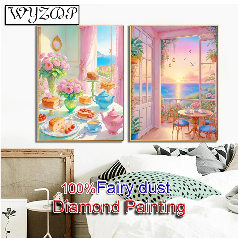 WYZDP 100% Fairy Dust Diamond Painting Kit Dining room Square Diamond embroidery Kitchen Stitch Diamond Art Full Crystal Decor