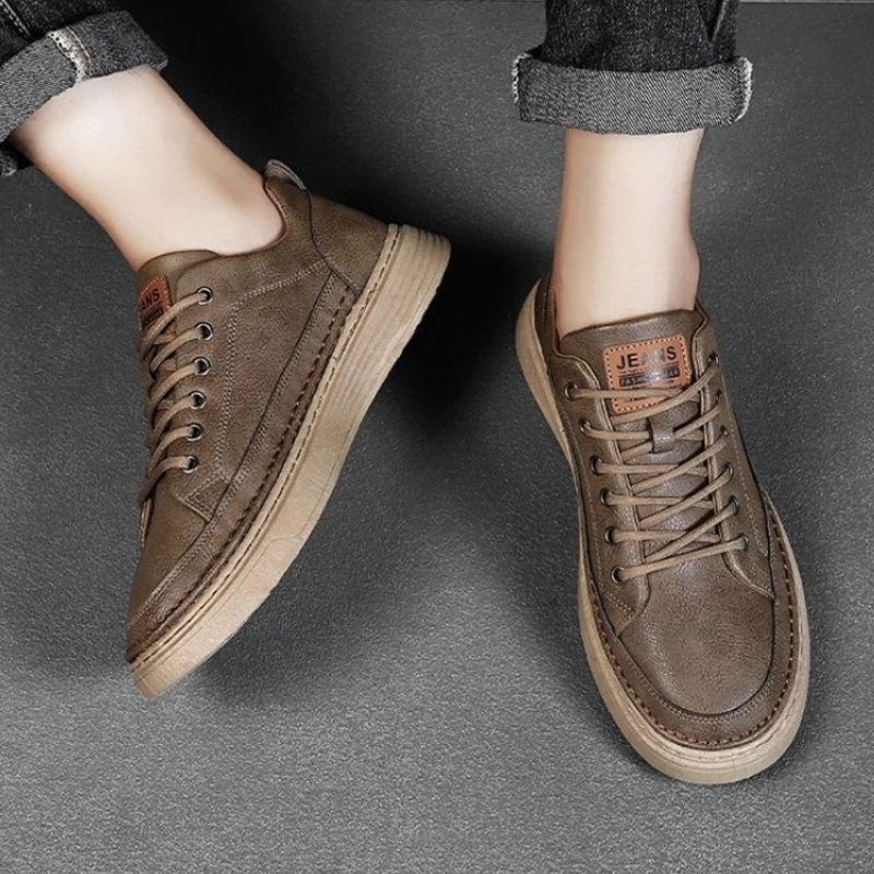 

Мужская повседневная обувь на шнуровке с круглым носком, классическая оригинальная обувь 2025 года, новинка для социальных взрослых, модная мужская кожаная обувь высокого качества, распродажа