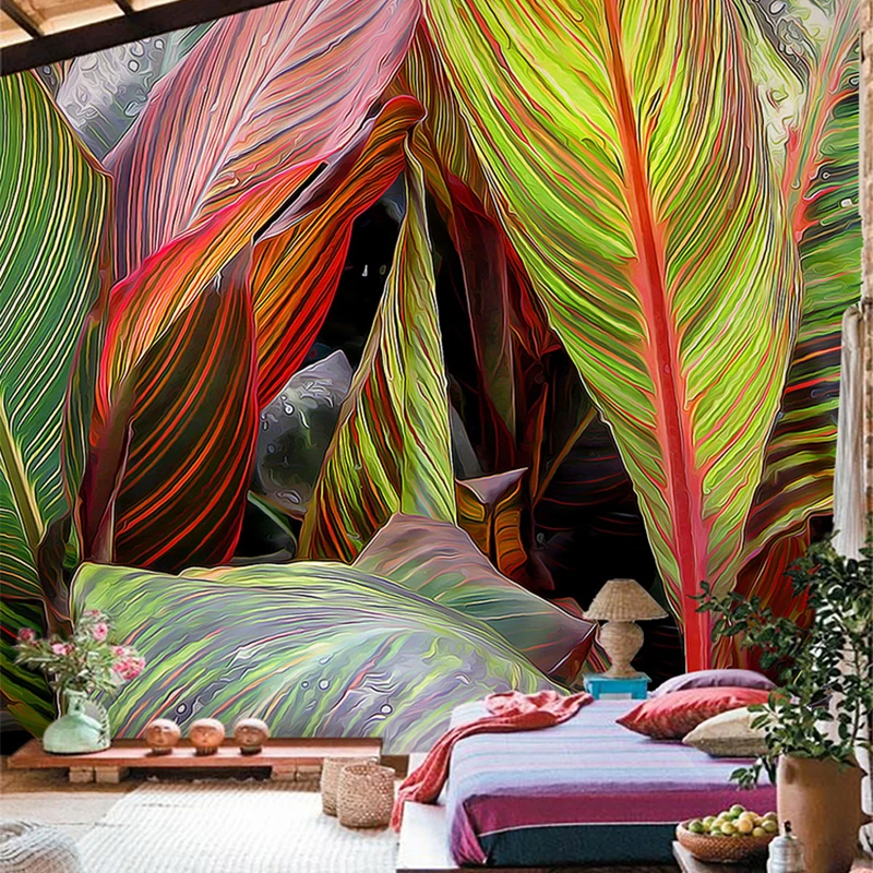 Customized products 3D Wallpaper red leaves rainforest leaves mural Living room TV background wall bedroom photo restaurant 8d