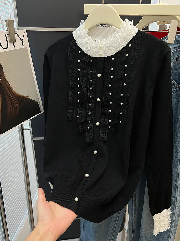 Ele décontracté Long Sve laine tricot pull perlé Faionable trajet polyvalent Simple femmes Faion coréen coupe ample