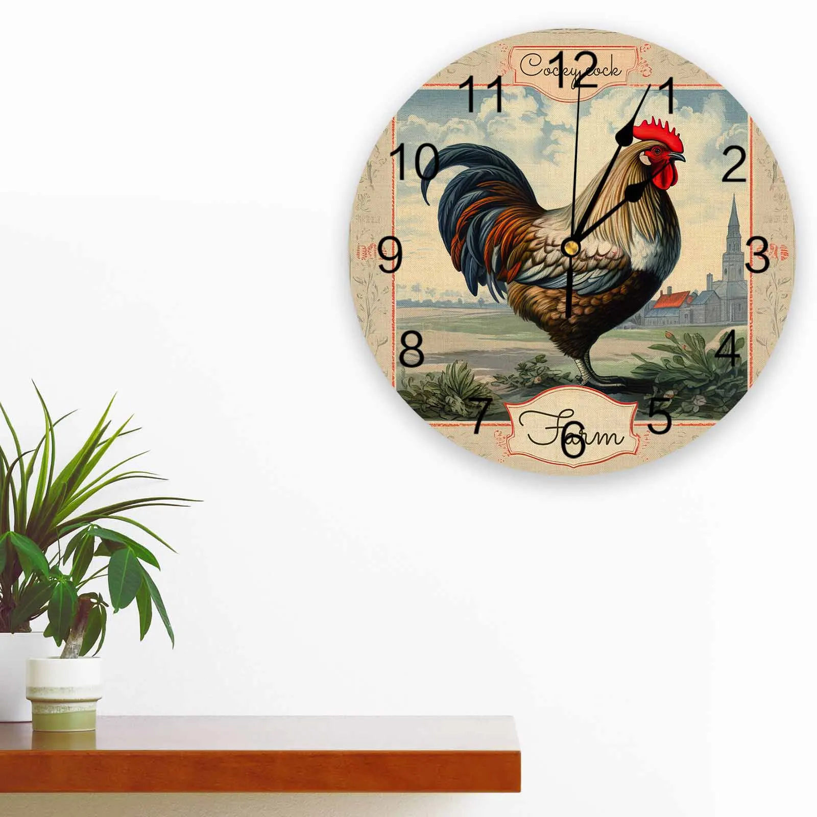 Animal Rooster Farm Printed Wall Clock Modern Silent Clock Living Room Home Decor Wall Hanging Watch